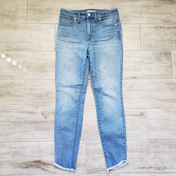 Madewell Women’s 10 in High Rise Light Wash Curved Raw Hem Skinny Blue Jeans 28 - Picture 1 of 12